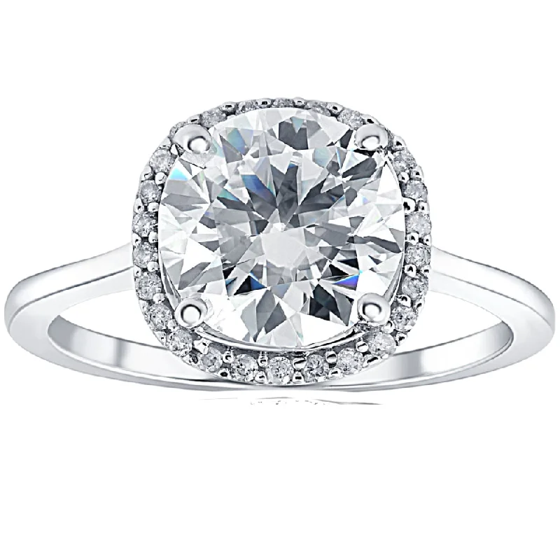 Ladies silver engagement rings-2 1/2 Ct Diamond & Moissanite Cushion Halo Engagement Ring 14k White Gold