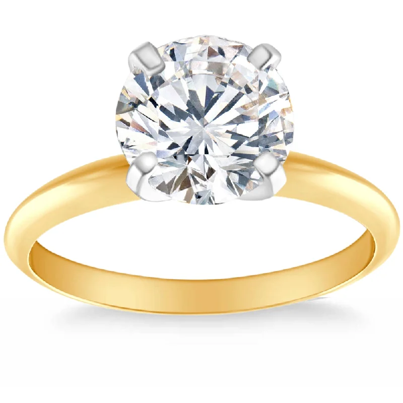 Ladies gold engagement rings-3 Ct Diamond Solitaire 14k Yellow Gold Round Cut Engagement Ring Lab Grown