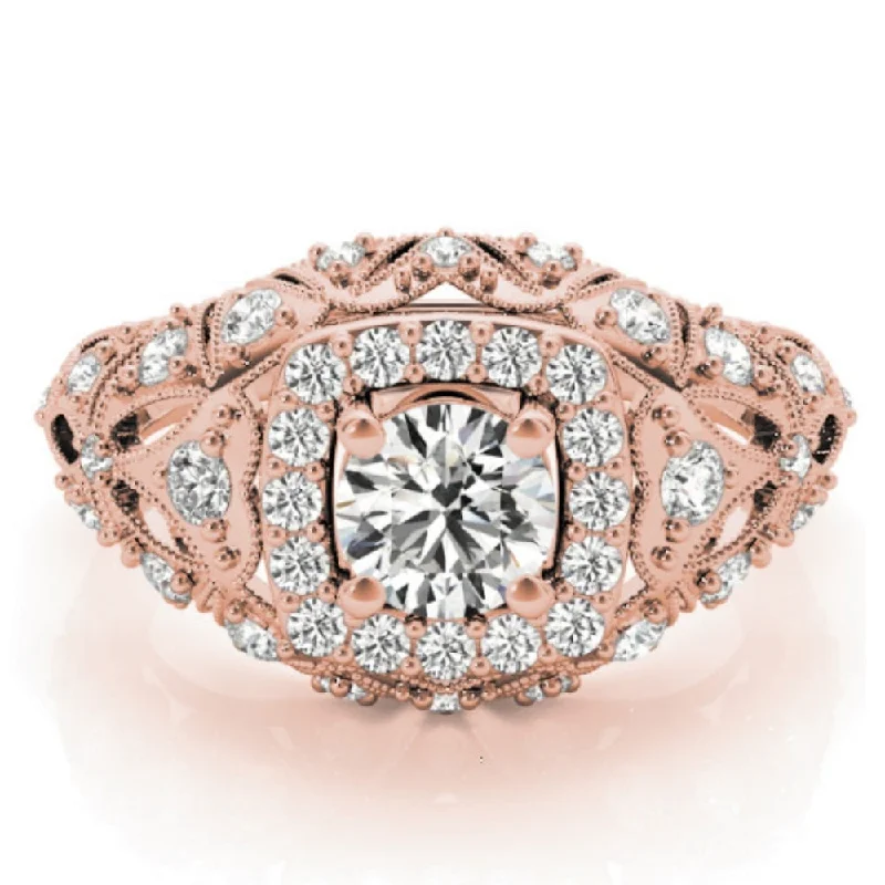 Ladies yellow diamond engagement rings-1 Ct Diamond Vintage Engagement Ring Lab Grown in 14k White Yellow or Rose Gold