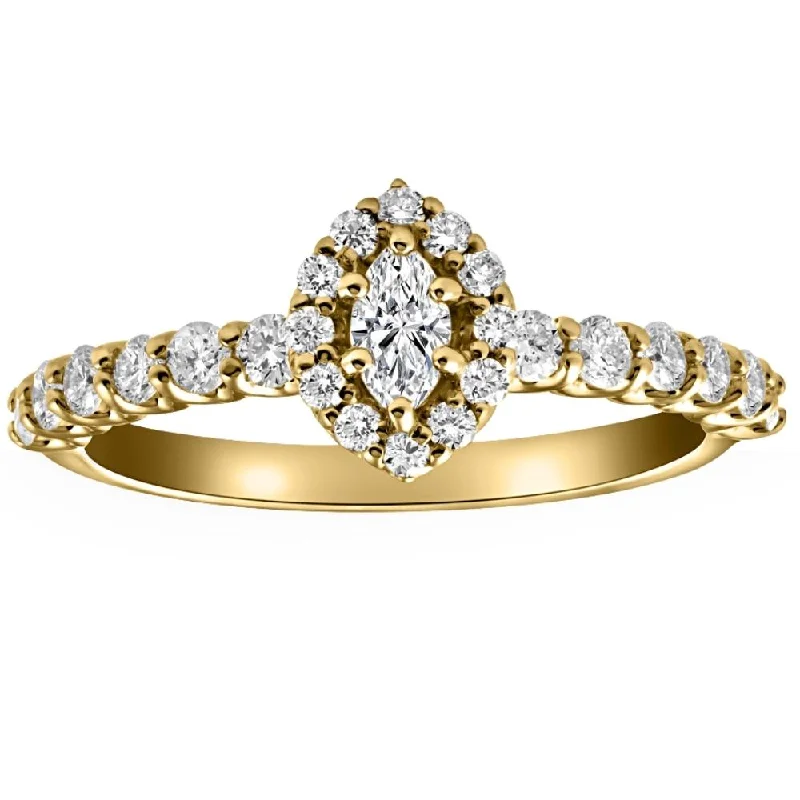 Ladies halo sapphire engagement rings-3/4Ct Marquise Halo Diamond Engagement Wedding Ring Set in White or Yellow Gold