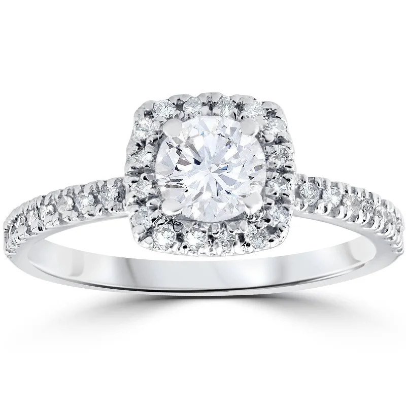 Ladies personalized engagement rings-Platinum 1/2 ct T.W. Diamond Engagement Cushion Halo Ring EX3 Lab Grown