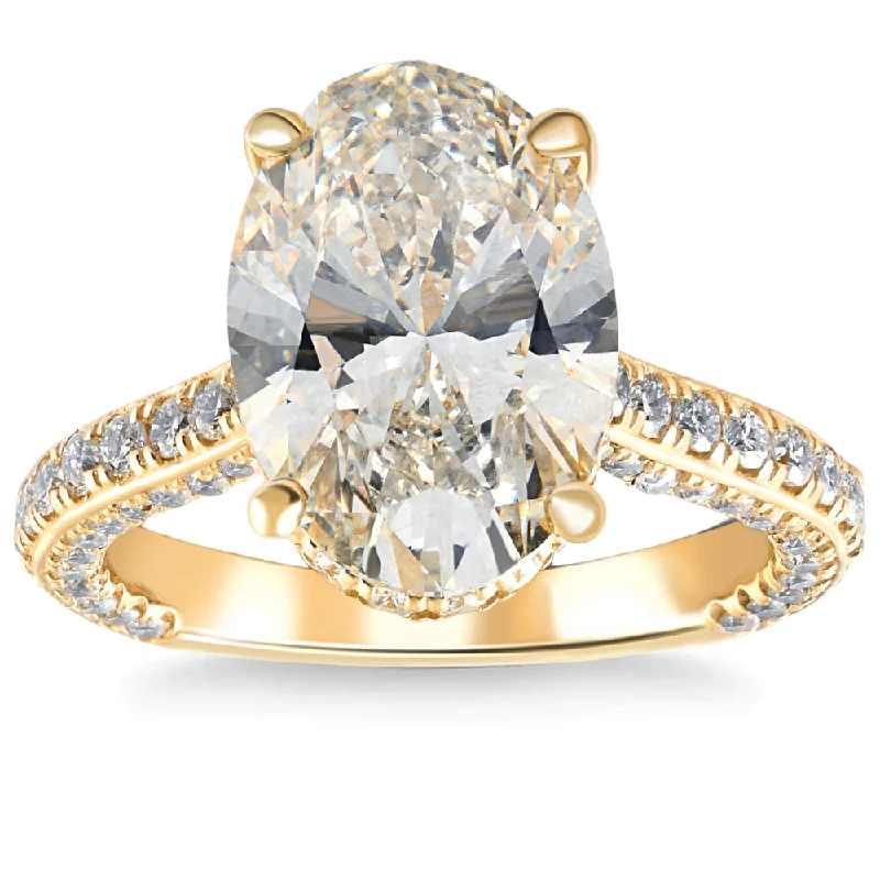 Ladies split shank engagement rings-8.90Ct TW Oval Moissanite Lab Grown Heirloom Engagement Ring 14k Yellow Gold