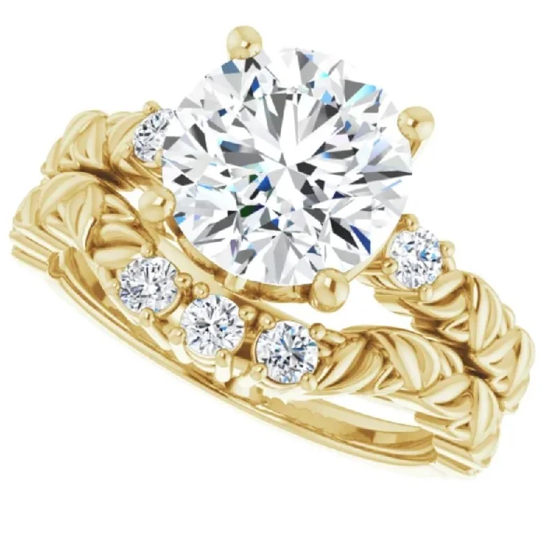 Ladies silver engagement rings-2 1/2Ct Diamond & Moissanite Petite Leaf Accent Engagement Set in 10k Gold