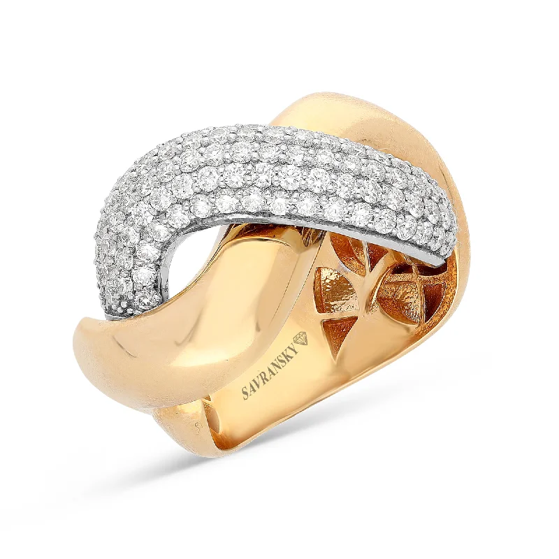 Ladies halo engagement rings-Infinity Yellow Gold Pave Statement Cocktail Ring