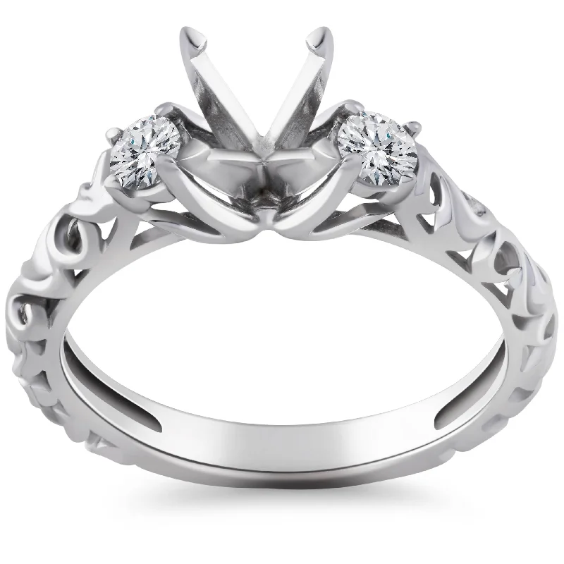 Ladies custom engagement rings-1/4CT Vintage Diamond Engagement Ring Setting 14K White Gold