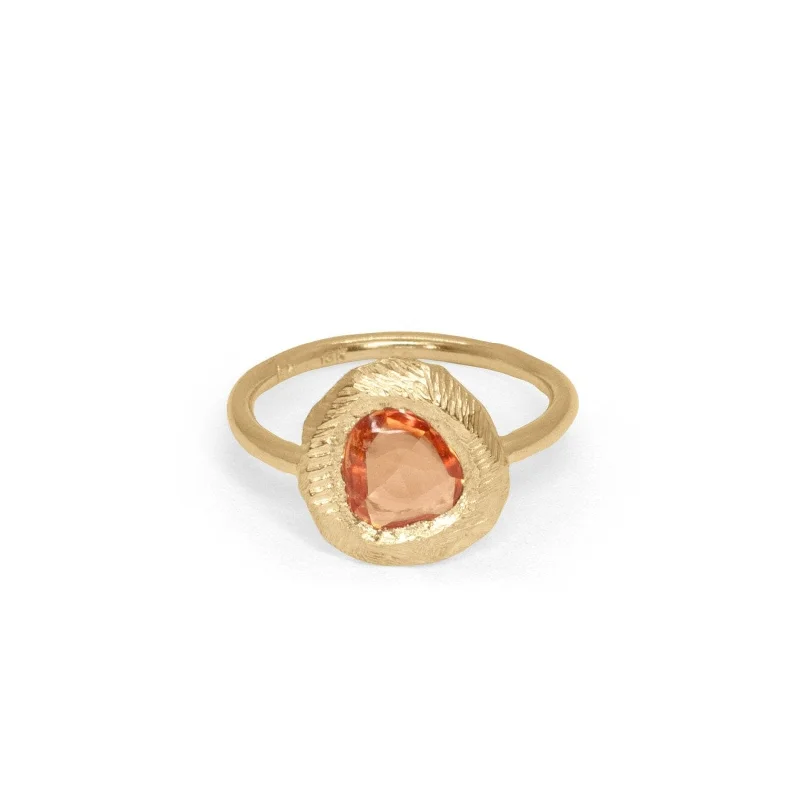 Ladies platinum rings-18K Freeform Small Solitaire Ring in Orange Sapphire