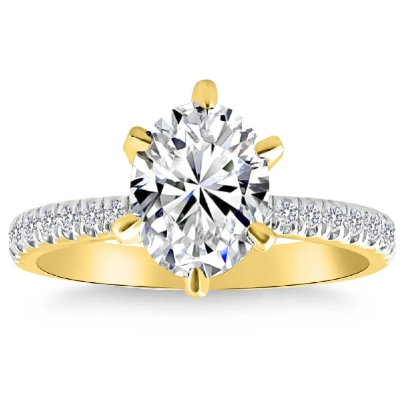 Ladies vintage diamond engagement rings-VS 2 1/2 Ct Oval Moissanite & Side Halo Lab Grown Diamond Engagement Ring Gold