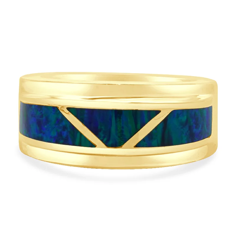 Ladies yellow gold rings-14 Karat Yellow Gold Black Opal Inlay Ring