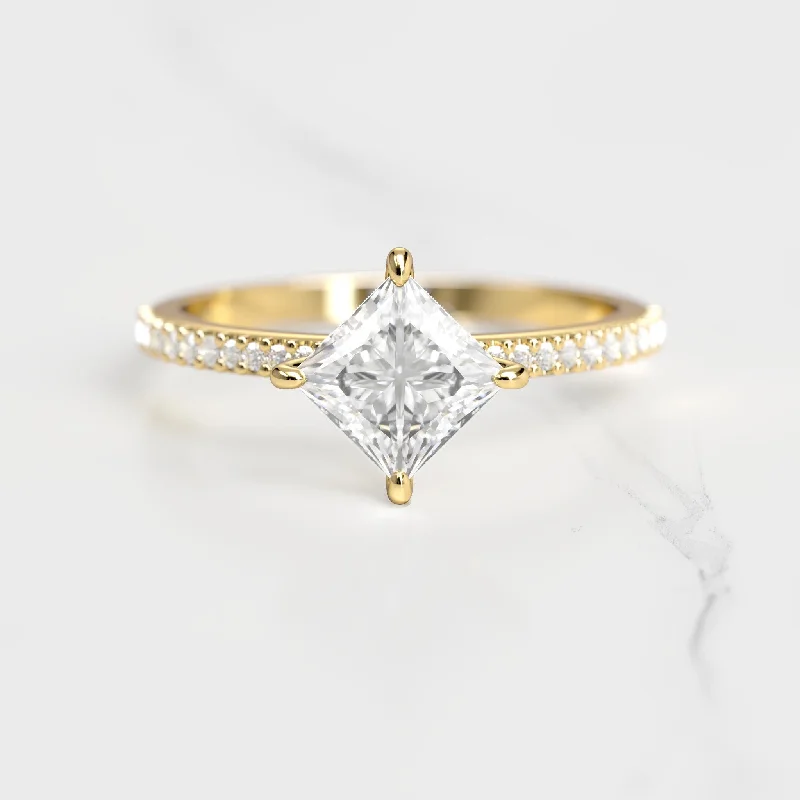 Ladies birthstone rings-Princess Half Pave Moissanite Ring