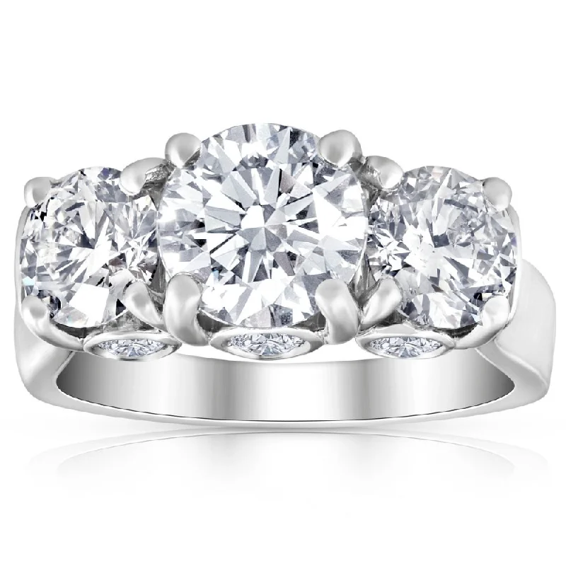 Ladies platinum solitaire engagement rings-4 5/8 Ct TW Three Stone Diamond Engagement Ring 14k White Gold Lab Grown