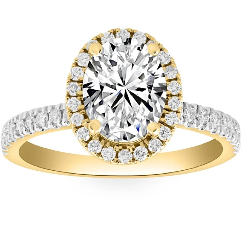 Ladies luxury solitaire engagement rings-2 1/2Ct Oval Diamond Halo Engagement Ring White, Yellow, or Rose Gold Lab Grown