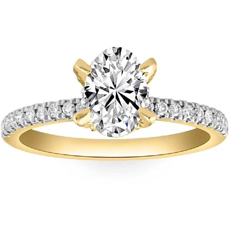 Ladies art deco engagement rings-1 1/2Ct Oval Diamond Accents Engagement Ring White Yellow or Rose Gold Lab Grown