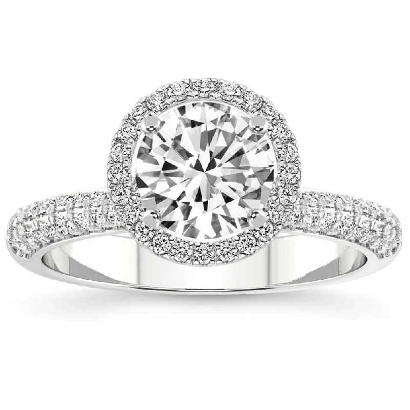 Ladies designer engagement rings-.86Ct Pave Diamond Halo Engagement Ring Lab Grown White, Yellow, or Rose Gold