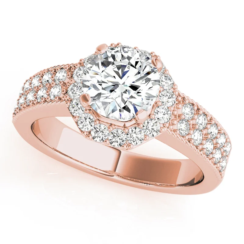 Ladies engagement rings with custom engraving-Auriya 14k Rose Gold Lab Grown Round Diamond Halo Engagement Ring 0.50 to 5.00 ct. tw. (F-G VS)