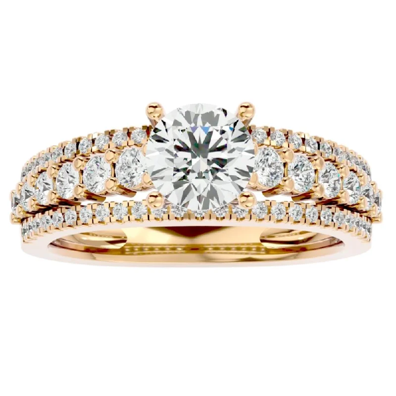 Ladies affordable engagement rings-1 1/2Ct 3Row Diamond & Moissanite Engagement Ring in White, Yellow, Rose Gold