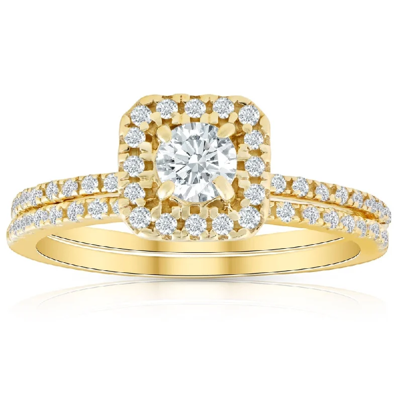 Ladies radiant cut engagement rings-5/8 Ct TDW Diamond Cushion Halo Engagement Wedding Ring Set Yellow Gold