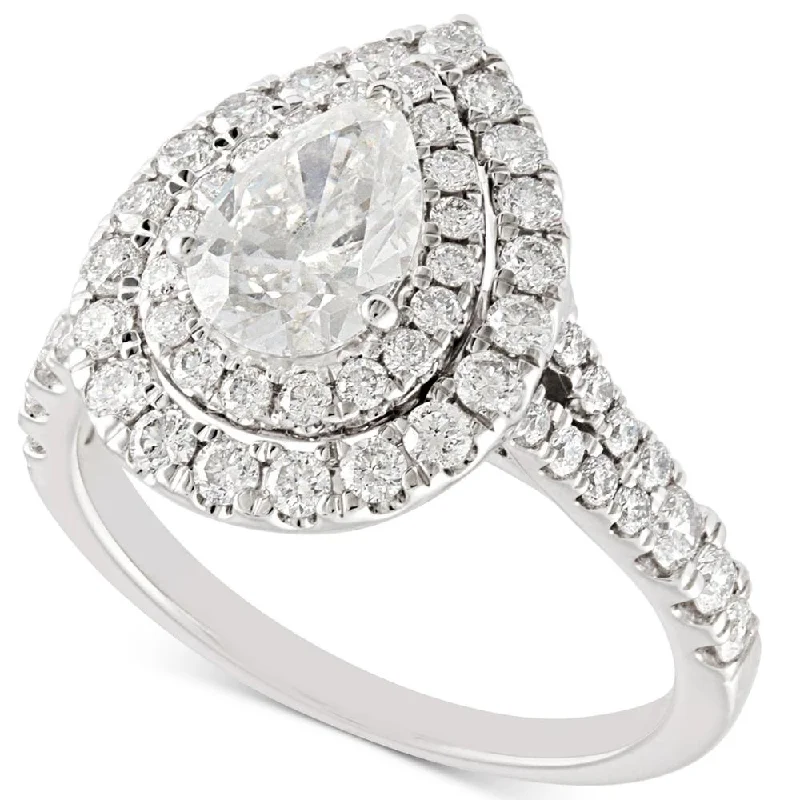 Ladies platinum engagement rings-2 Ct TW Pear Shape Halo Diamond Engagement Ring 14k White Gold Lab Grown