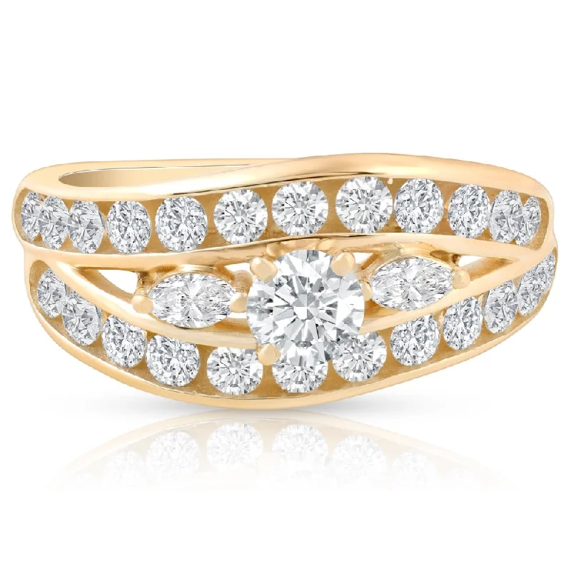 Ladies unique gemstone engagement rings-1 3/4 CT Diamond Contour Designer Engagement Ring 14k Yellow Gold