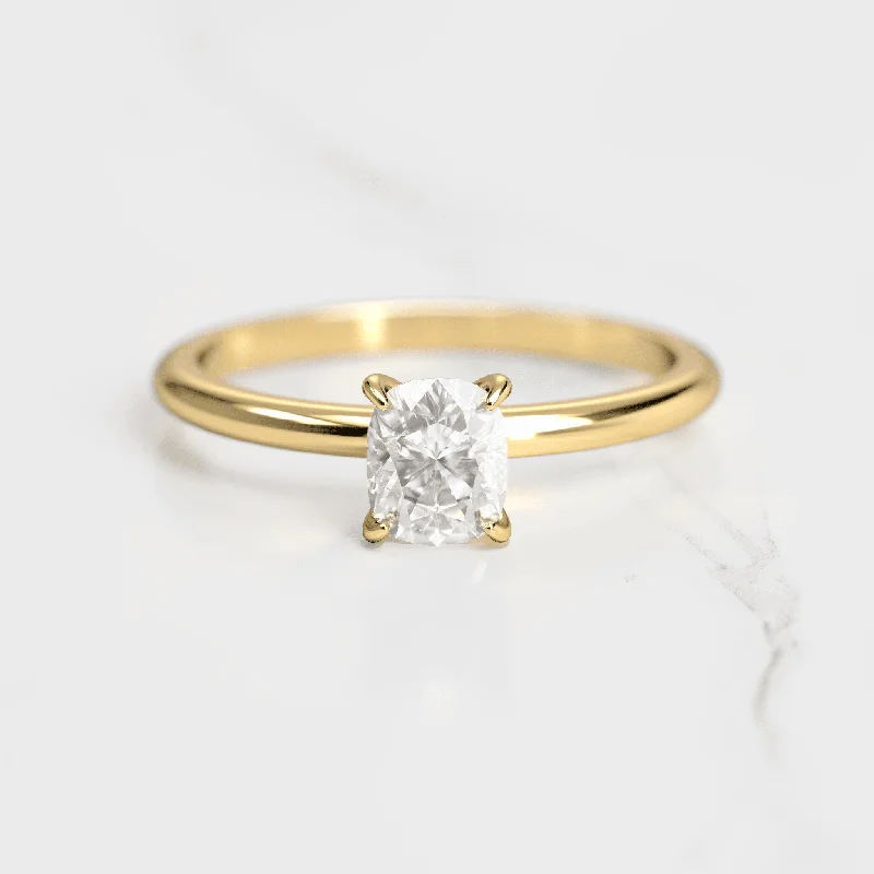 Ladies thin band rings-Cushion Solitaire Moissanite Ring with 1ct moissanite