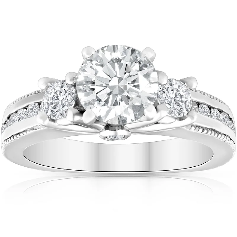 Ladies stackable engagement rings-2Ct Three Stone Diamond Engagement Ring White Gold