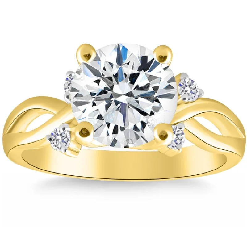 Ladies elegant halo engagement rings-2 5/8Ct Moissanite & Diamond Twist Engagement Ring in 10k Yellow Gold