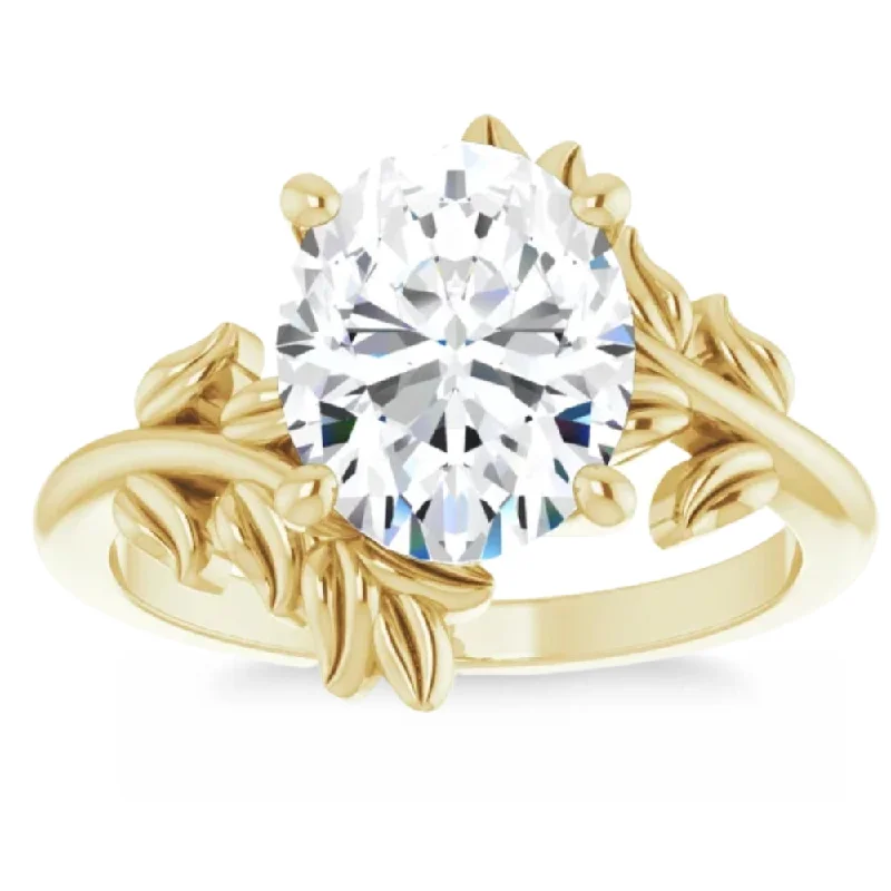 Ladies elegant diamond engagement rings-Certified 3Ct Oval Solitaire Diamond Engagement Ring Gold Lab Grown Leaf Floral