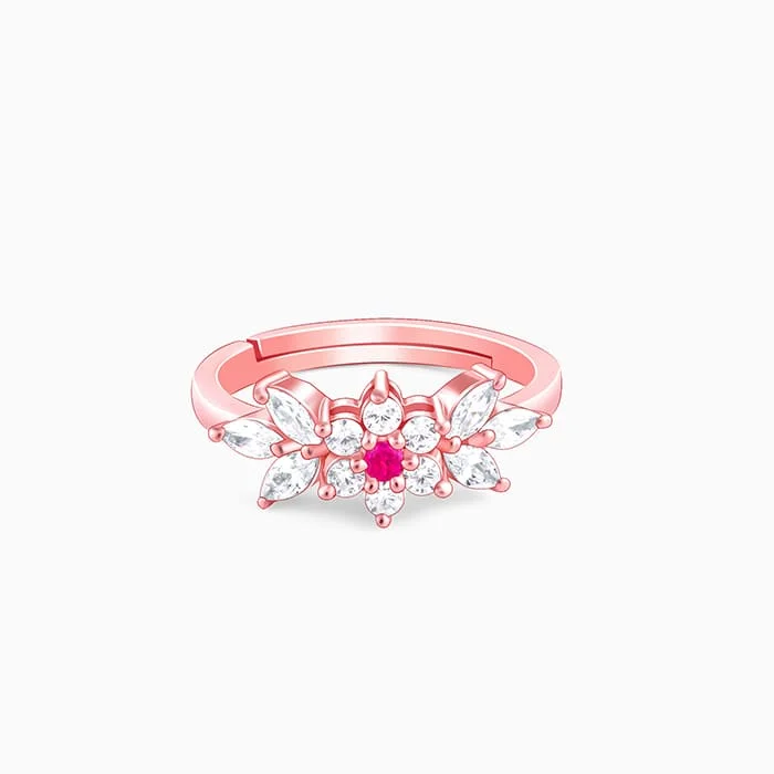 Ladies gold-plated rings-Rose Gold Royal Pink Floral Ring