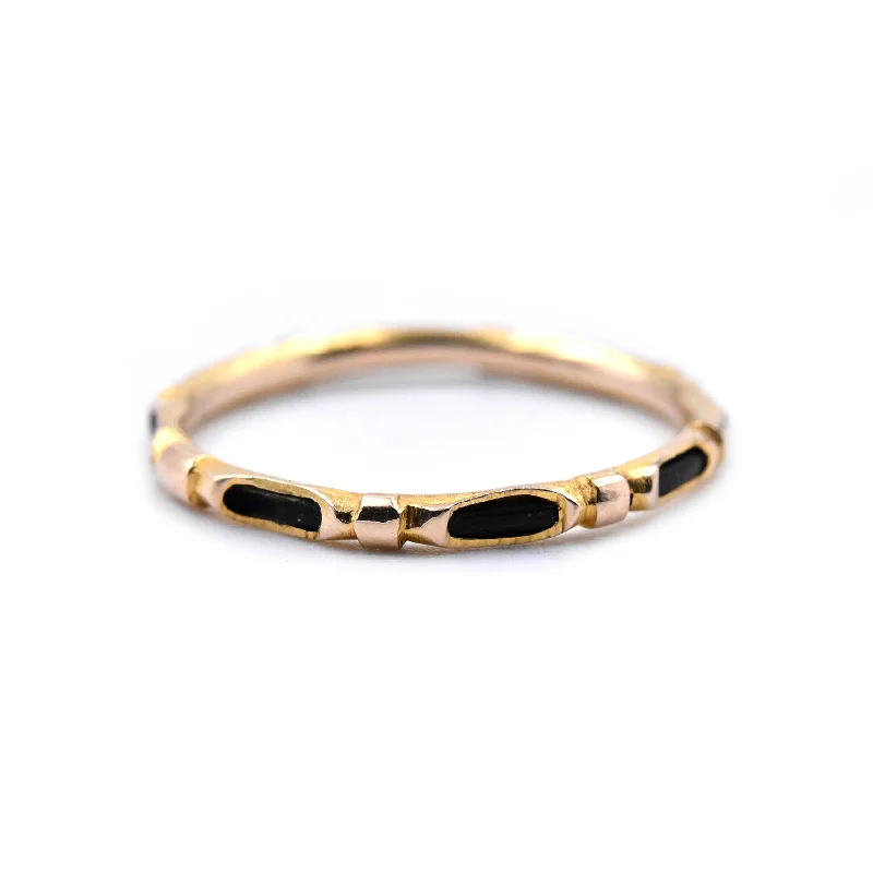 Ladies large gemstone rings-14k Yellow Gold Band Ring with Black Inner Band