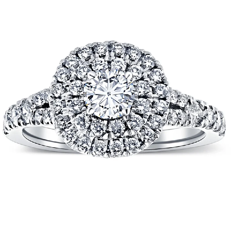 Ladies modern solitaire engagement rings-1 Ct TW Diamond Cushion Halo Engagement Ring in White Gold