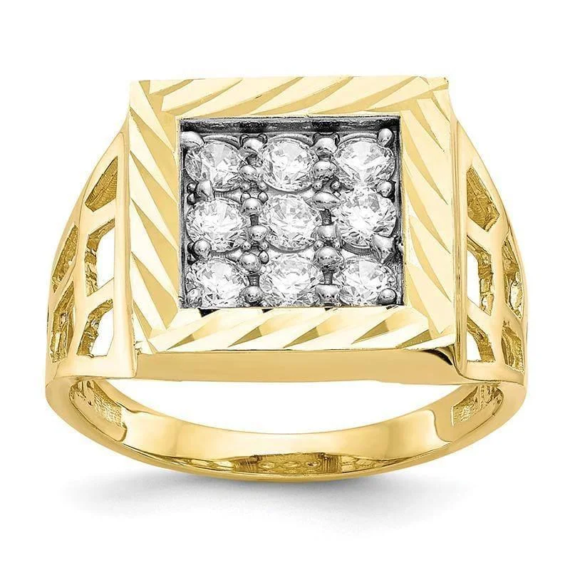 Ladies black diamond rings-10k Gold Men's Square CZ Ring