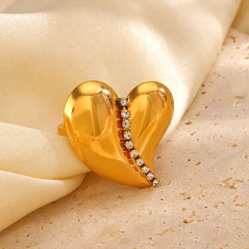 Ladies gemstone rings-Crystal Embrace Heart Gold Ring JLTR0440