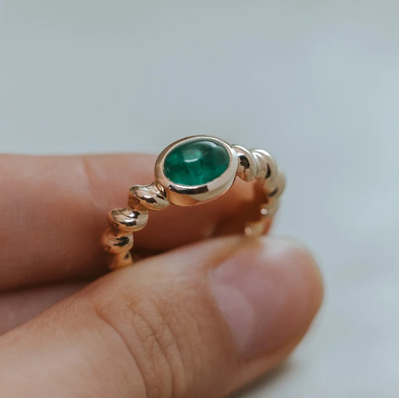 Ladies cushion cut rings-BARLEY || 1.6ct cabochon emerald ring