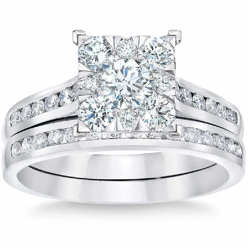 Ladies vintage diamond engagement rings-1 3/4 Ct Diamond Princess Cut Framed Engagement Wedding Ring Set 10k White Gold