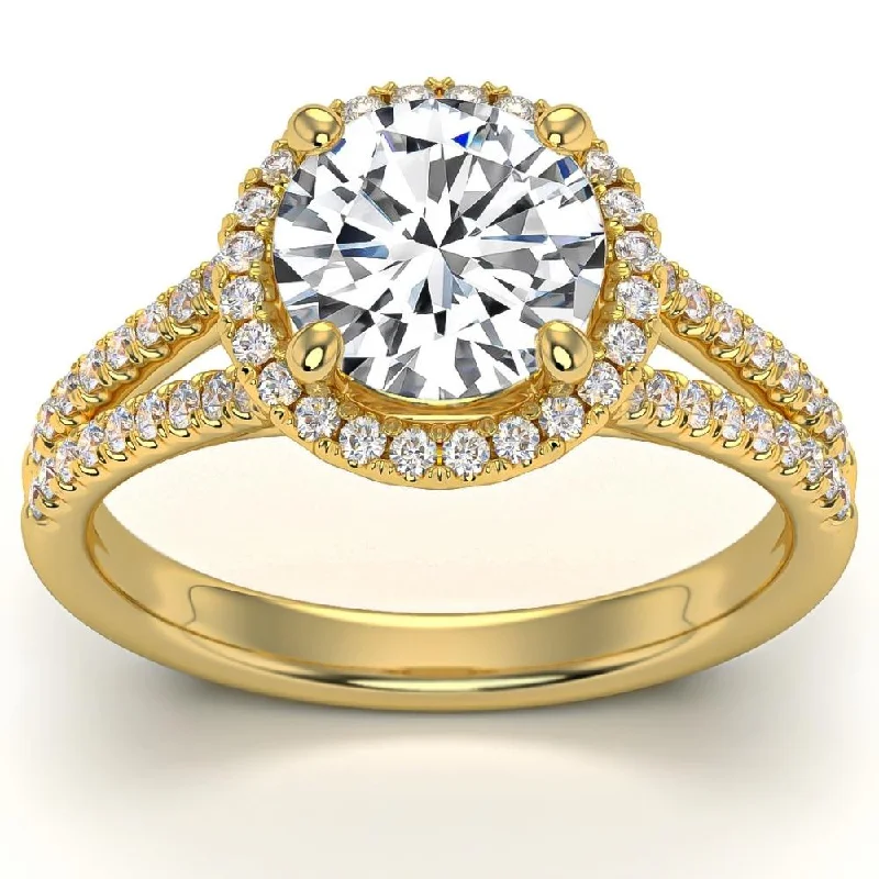 Ladies simple engagement rings-3Ct Halo Diamond Engagement Ring Split Band White, Yellow or Rose Gold Lab Grown