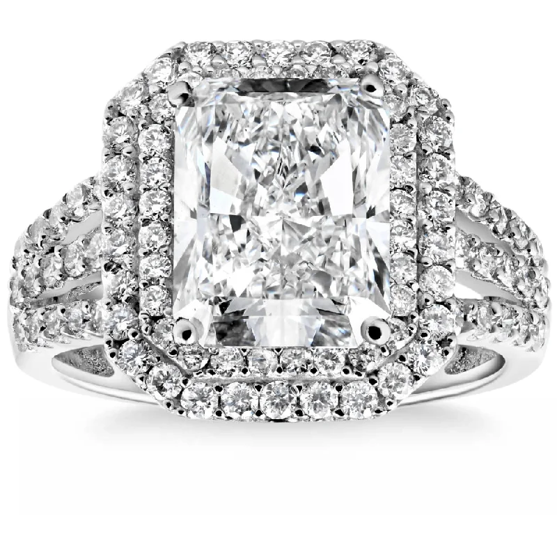 Ladies gold engagement rings-Certified 4 1/2Ct Radiant Cut Diamond Engagement Ring 14k Gold Lab Grown