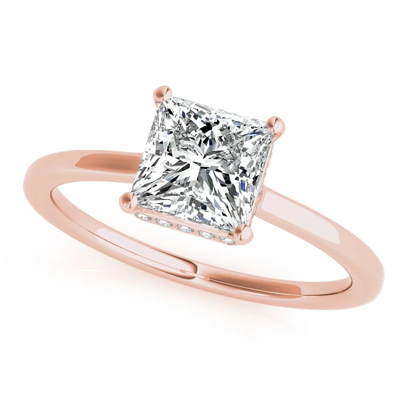 Ladies luxury solitaire engagement rings-Auriya 14k Rose Gold Lab Grown Princess Diamond Halo Engagement Ring 0.50 to 5.00 ct. tw. (F-G VS)