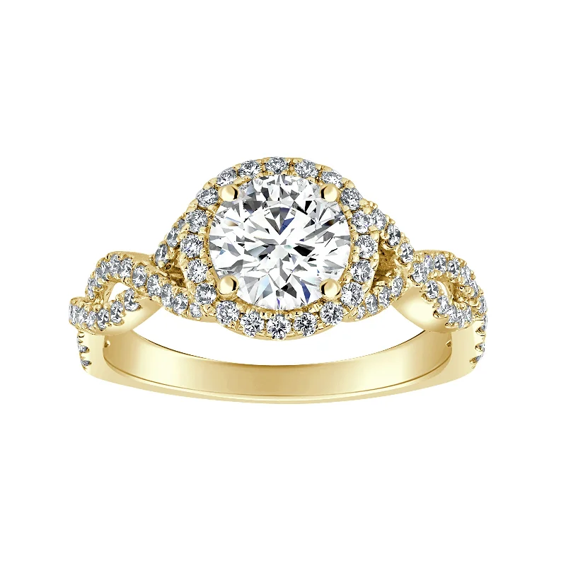 Ladies halo sapphire engagement rings-Auriya 14k-Yellow Gold Lab Grown Round-Halo Twisted-Shank Diamond Engagement Ring 1.65ct. tw. (E-F VS)