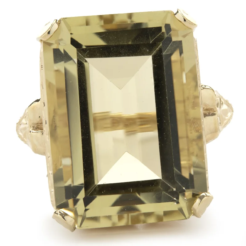 Ladies gold rings-10 Karat Yellow Gold Vintage Lemon Quartz Ring