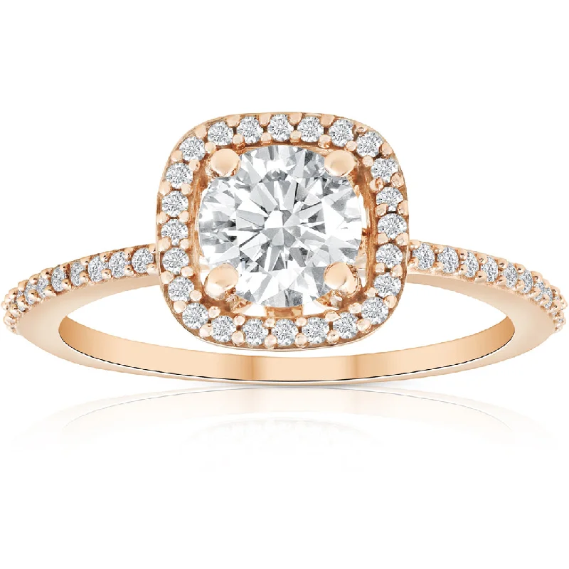 Ladies sapphire engagement rings-1 1/4 Ct Moissanite & Diamond Cushion Halo Engagement Ring 10k Rose Gold