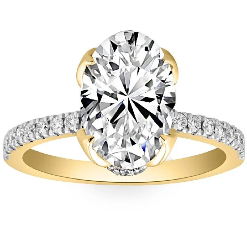 Ladies dual-tone engagement rings-3 1/2Ct Oval Diamond Mia Engagement Ring in White Yellow, or Rose Gold Lab Grown