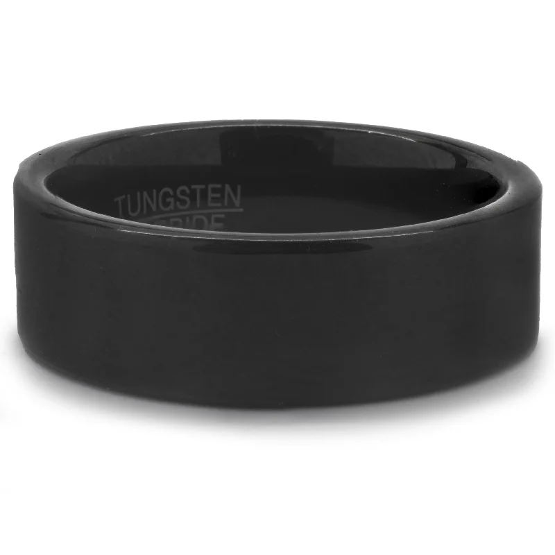 Ladies gemstone rings-Black Tungsten 8MM Band