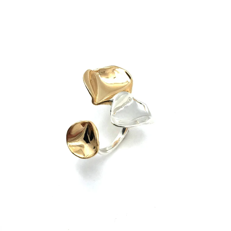 Ladies round solitaire rings-Open Silver and Gold Three-Petal Ring