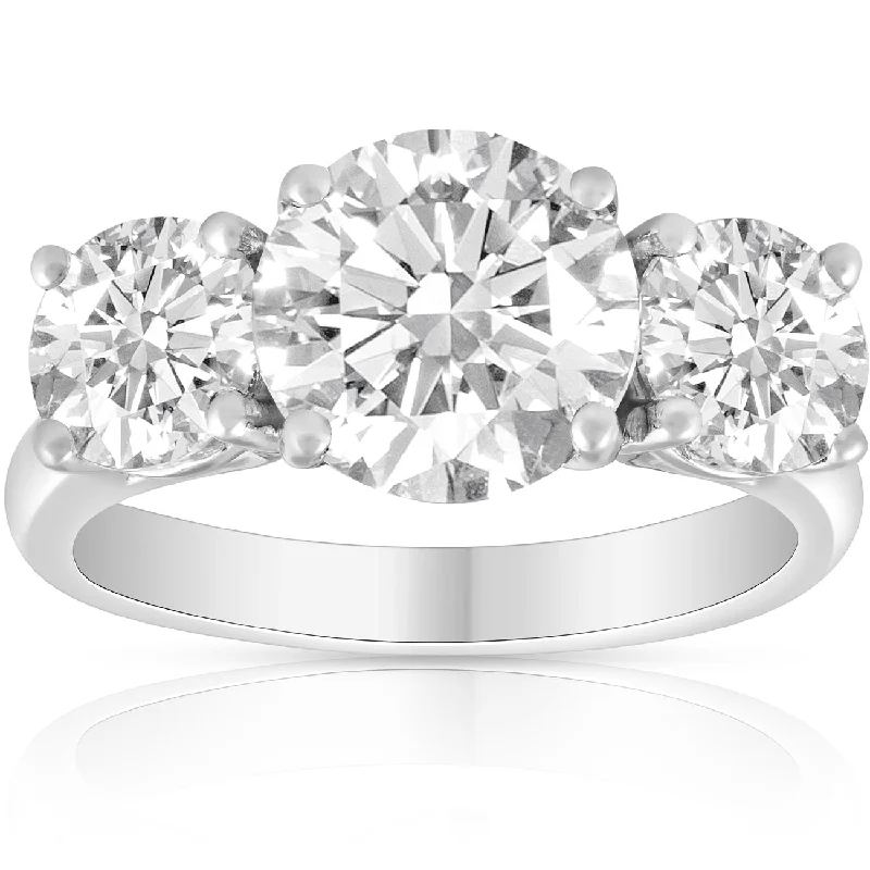 Ladies luxury solitaire engagement rings-3 1/4 Ct Three Stone Diamond Engagement Ring 14k White Gold