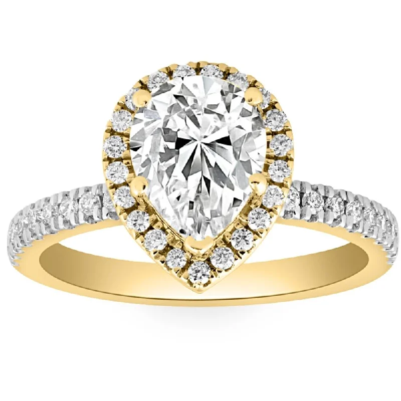 Ladies split shank engagement rings-2 1/2Ct Pear Shape Diamond Lab Grown Engagement Ring White Yellow or Rose Gold