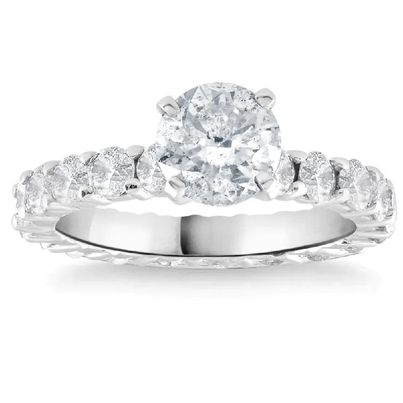 Ladies halo diamond engagement rings-2 1/4Ct Round Cut Diamond Eternity Engagement Ring 14k White Gold