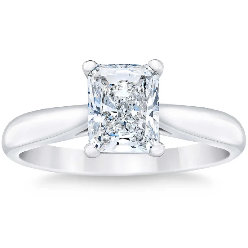 Ladies contemporary engagement rings-Platinum 1 Ct Radiant Cut Diamond Solitaire Engagement Ring Lab Grown