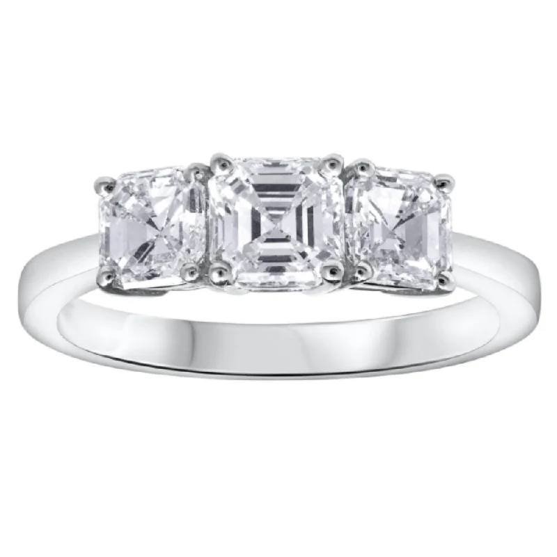 Ladies double band engagement rings-G/VS 1.75Ct Asscher Cut Moissanite 3-Stone Engagement Ring 14k White Gold