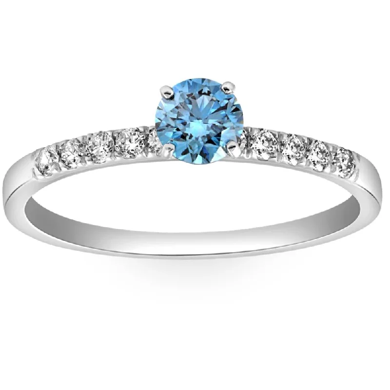 Ladies round halo engagement rings-1/2Ct Blue Diamond Engagement Ring in White Gold