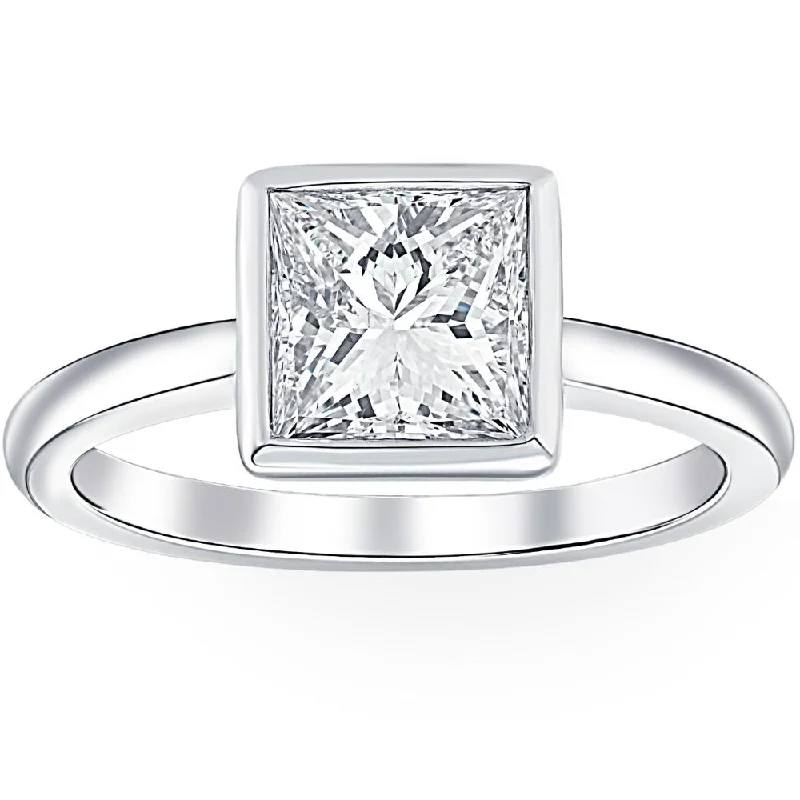 Ladies personalized engagement rings-2 Ct Princess Cut Diamond Solitaire Bezel Engagement Ring Lab Grown White Gold