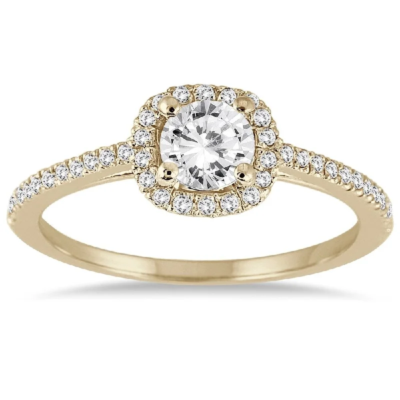 Ladies antique engagement rings-3/4 Carat TW Diamond Halo Engagement Ring in 14K Yellow Gold